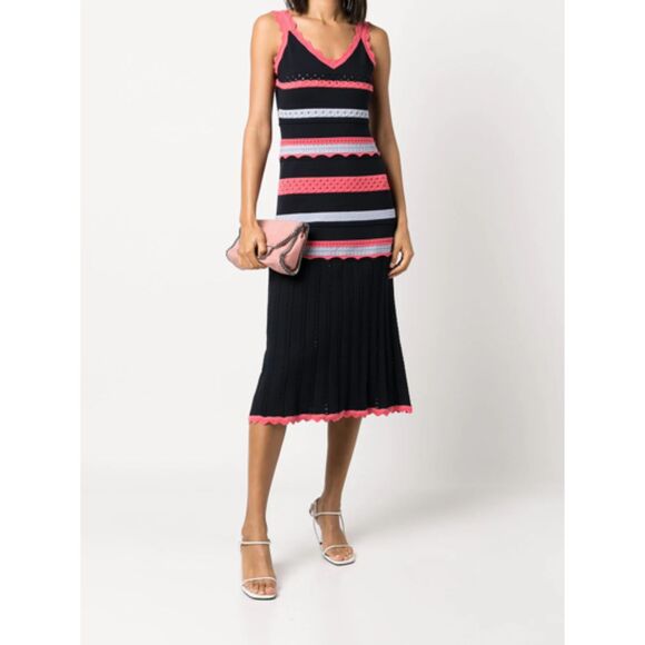 MILLY Striped Sleeveless Knit Midi Dress Small - Picture 1 of 8